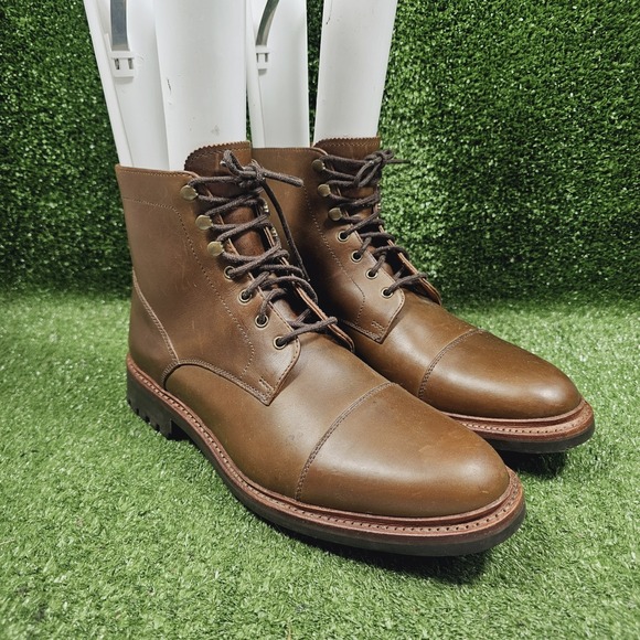 Allen Edmonds Briggs Brown Leather Cap Toe Lug Ankle Boots Mens Size 12 D